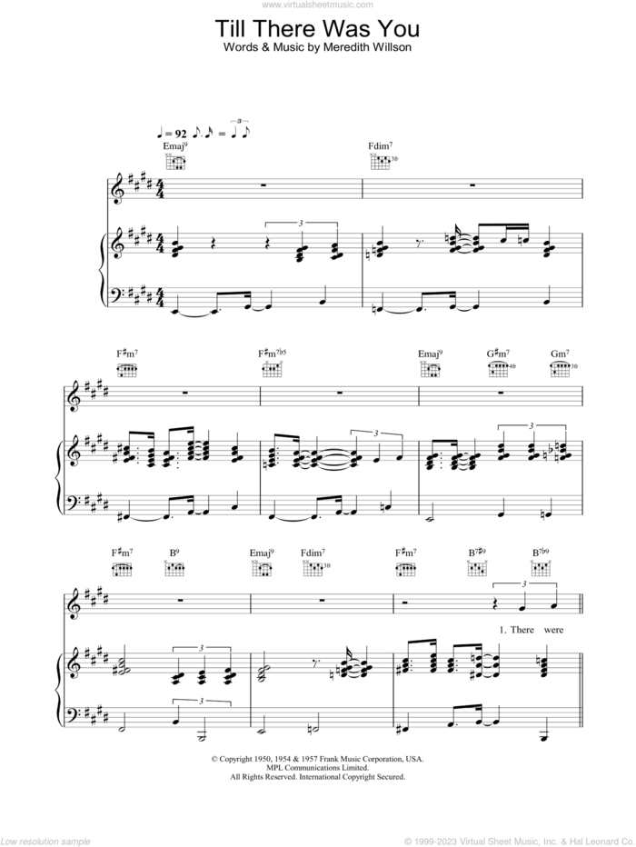 Till There Was You sheet music for voice, piano or guitar by Rod Stewart, wedding score, intermediate skill level