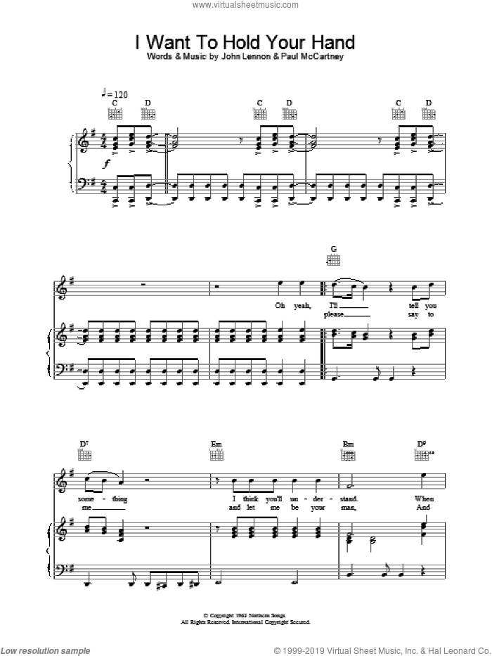 I Want To Hold Your Hand sheet music for voice, piano or guitar by The Beatles, intermediate skill level