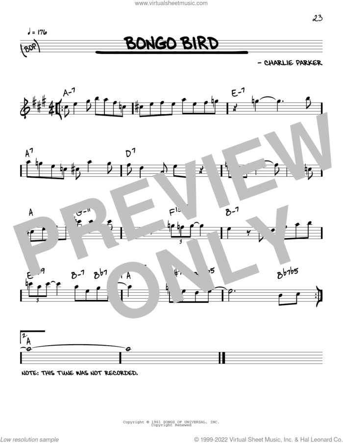 Bongo Bird sheet music for voice and other instruments (real book) by Charlie Parker, intermediate skill level