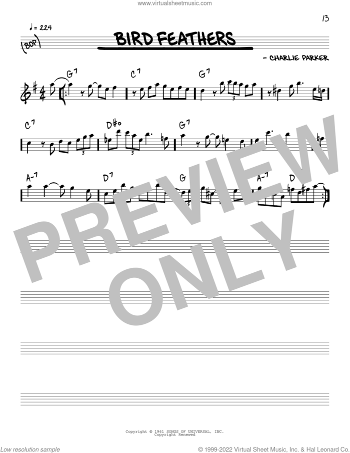 Bird Feathers sheet music for voice and other instruments (real book) by Charlie Parker, intermediate skill level