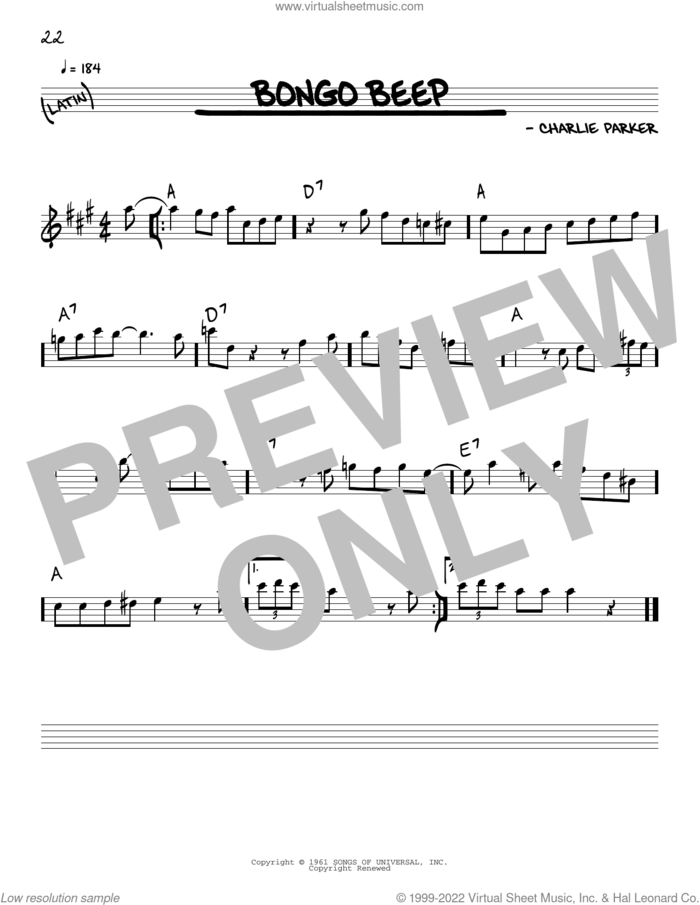 Bongo Beep sheet music for voice and other instruments (real book) by Charlie Parker, intermediate skill level