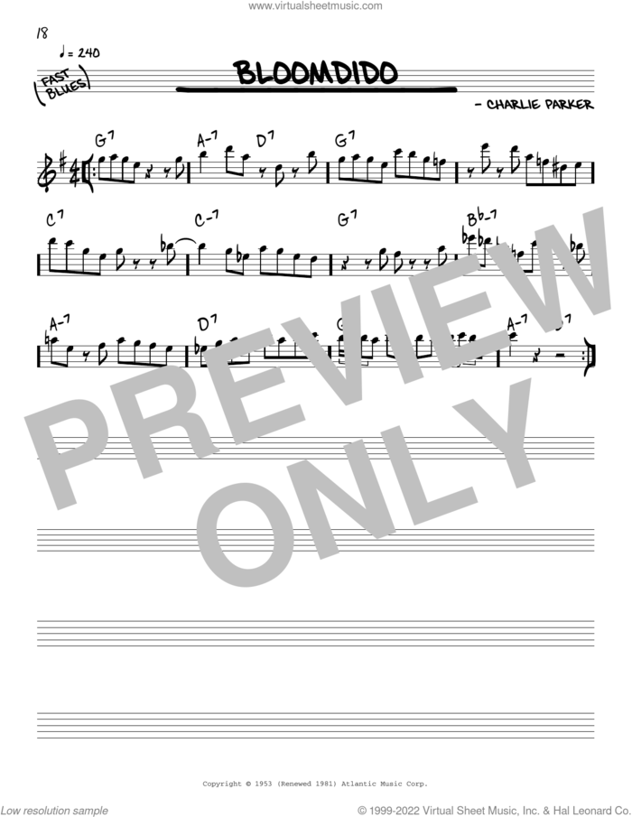 Bloomdido sheet music for voice and other instruments (real book) by Charlie Parker, intermediate skill level