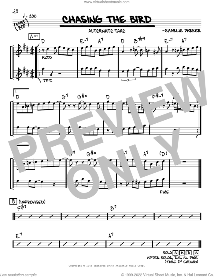 Chasing The Bird sheet music for voice and other instruments (real book) by Charlie Parker, intermediate skill level