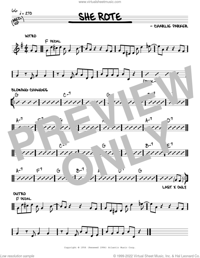 She Rote sheet music for voice and other instruments (real book) by Charlie Parker, intermediate skill level