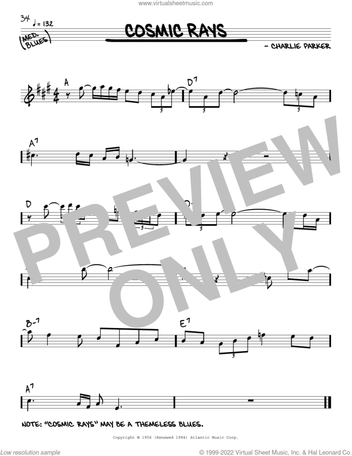 Cosmic Rays sheet music for voice and other instruments (real book) by Charlie Parker, intermediate skill level