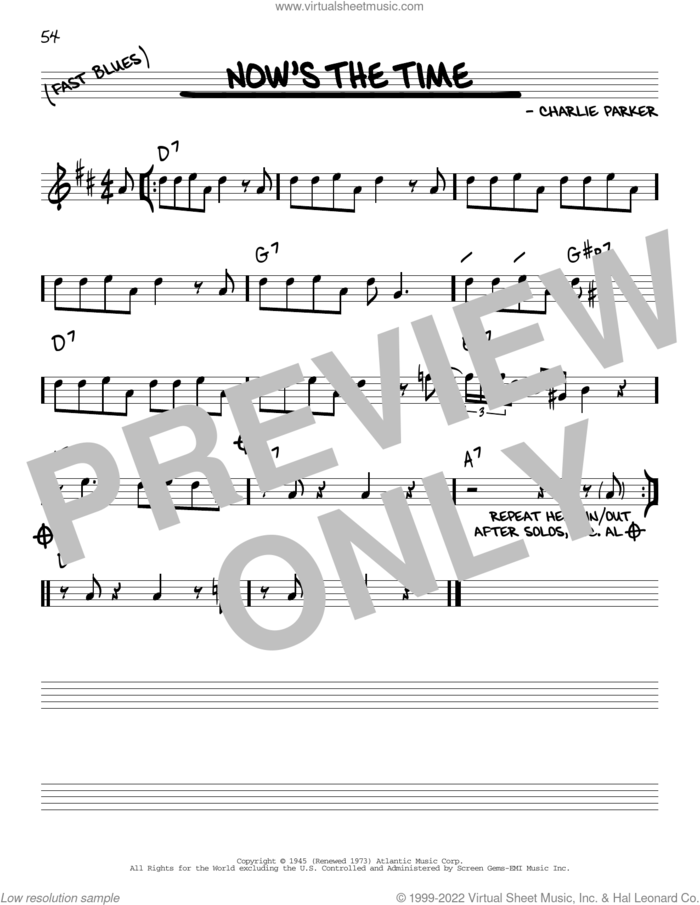 Now's The Time sheet music for voice and other instruments (in Eb) by Charlie Parker, intermediate skill level