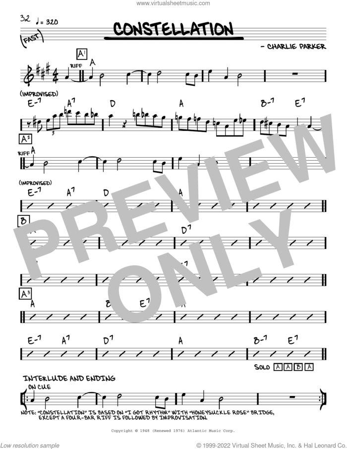 Constellation sheet music for voice and other instruments (real book) by Charlie Parker, intermediate skill level