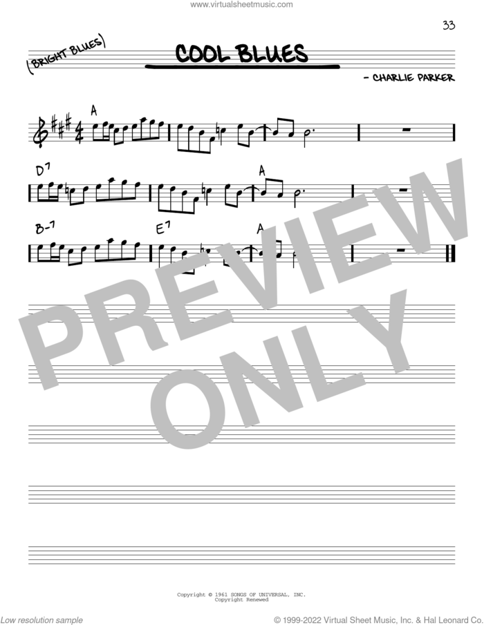 Cool Blues sheet music for voice and other instruments (real book) by Charlie Parker, intermediate skill level
