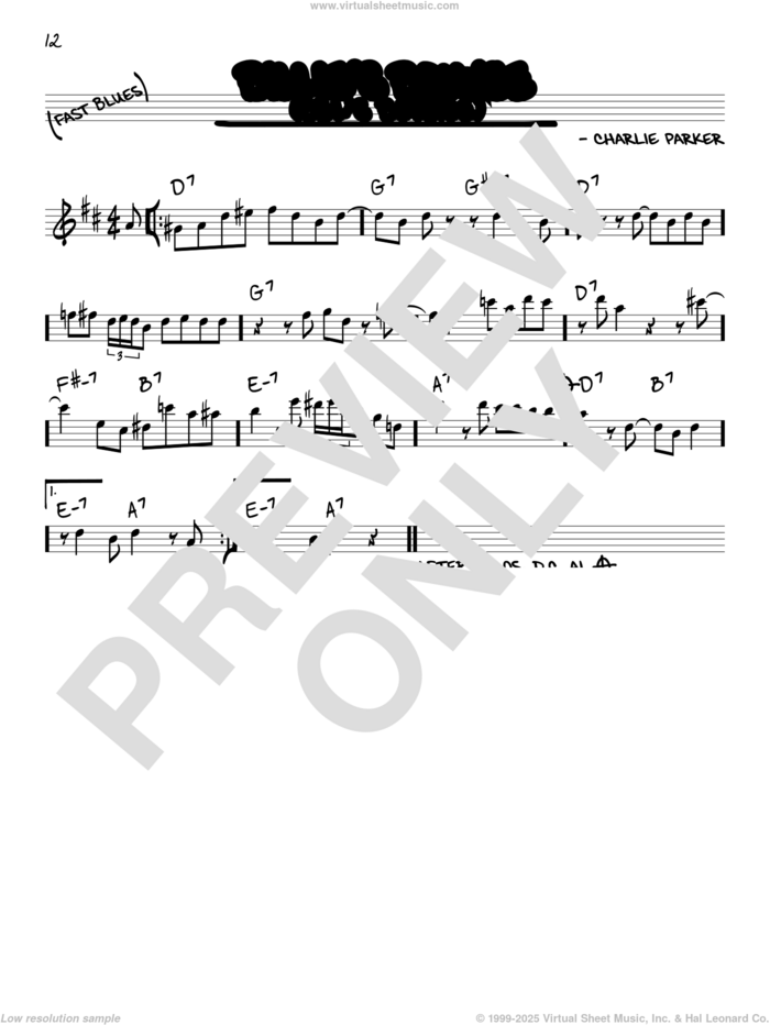 Billie's Bounce (Bill's Bounce) sheet music for voice and other instruments (in Eb) by Charlie Parker, intermediate skill level