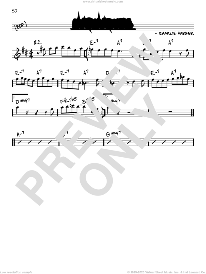 Marmaduke sheet music for voice and other instruments (in Eb) by Charlie Parker, intermediate skill level