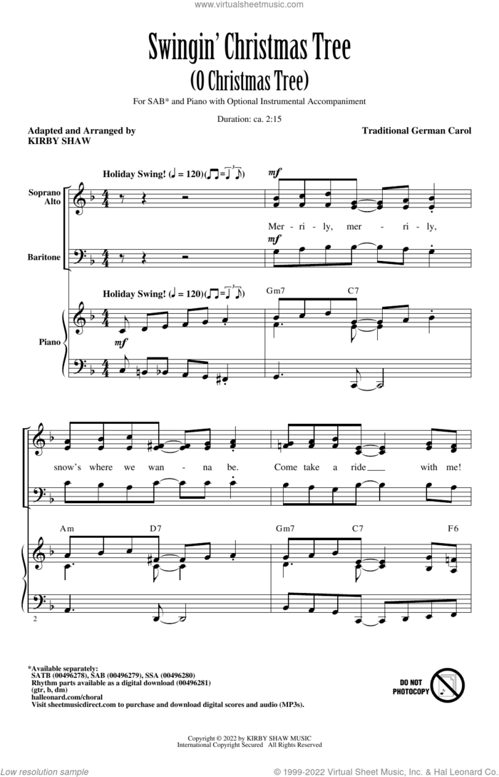 Swingin' Christmas Tree (O Christmas Tree) (arr. Kirby Shaw) sheet music for choir (SAB: soprano, alto, bass)  and Kirby Shaw, intermediate skill level