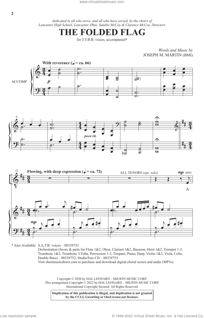 The Folded Flag sheet music for choir (TTBB: tenor, bass) by Joseph M. Martin, intermediate skill level