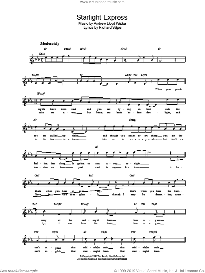 Starlight Express sheet music for voice and other instruments (fake book) by Andrew Lloyd Webber, intermediate skill level