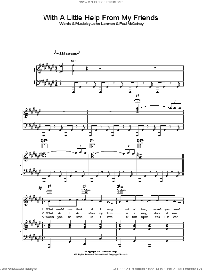 With A Little Help From My Friends sheet music for voice, piano or guitar by Sam And Mark, intermediate skill level