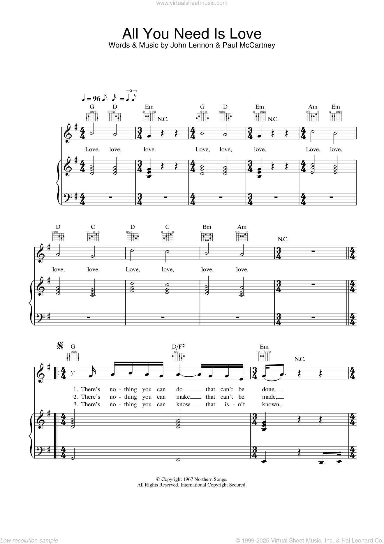 All You Need Is Love sheet music for voice, piano or guitar (PDF)