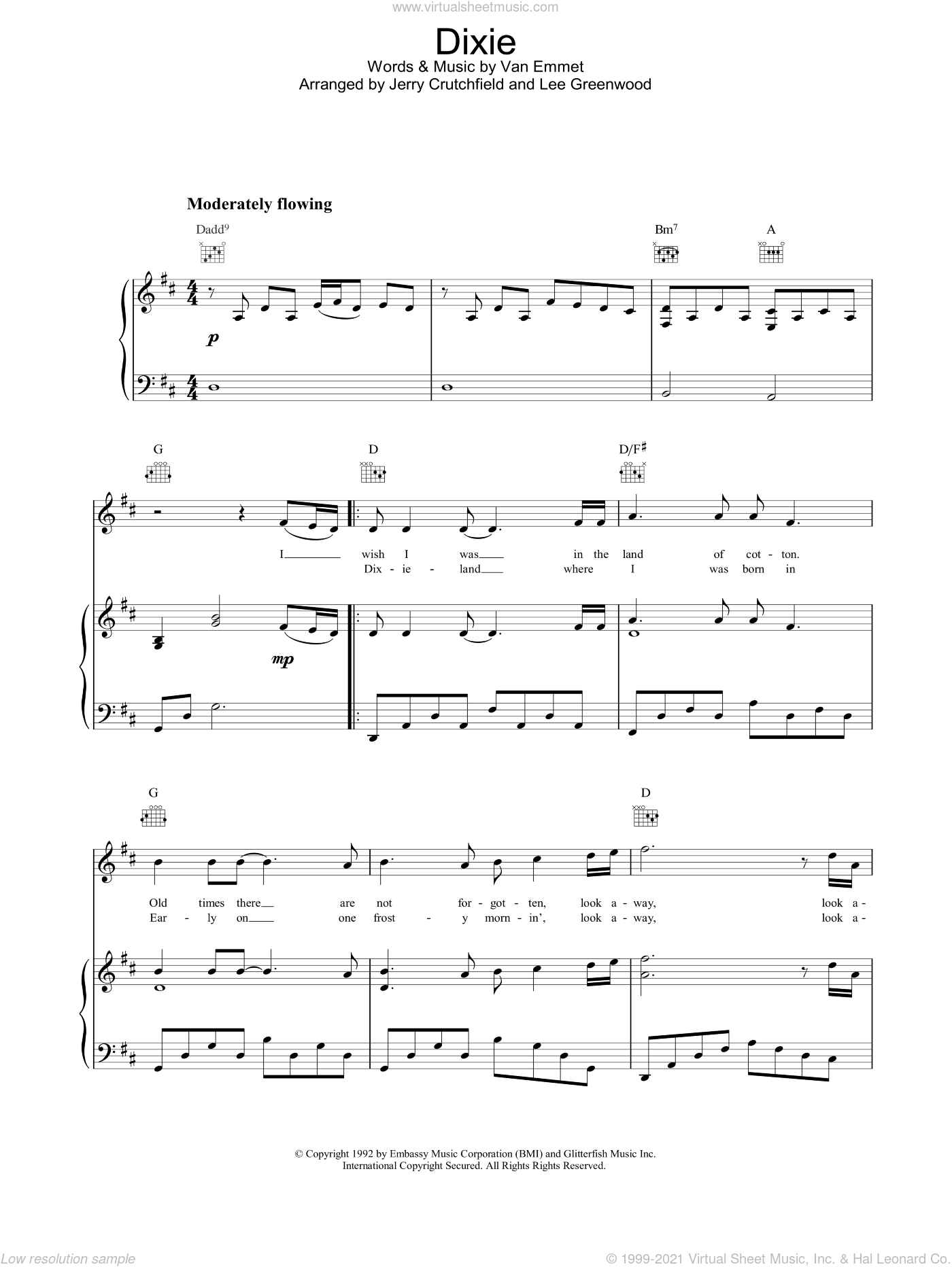 Greenwood - Dixie sheet music for voice, piano or guitar (PDF)