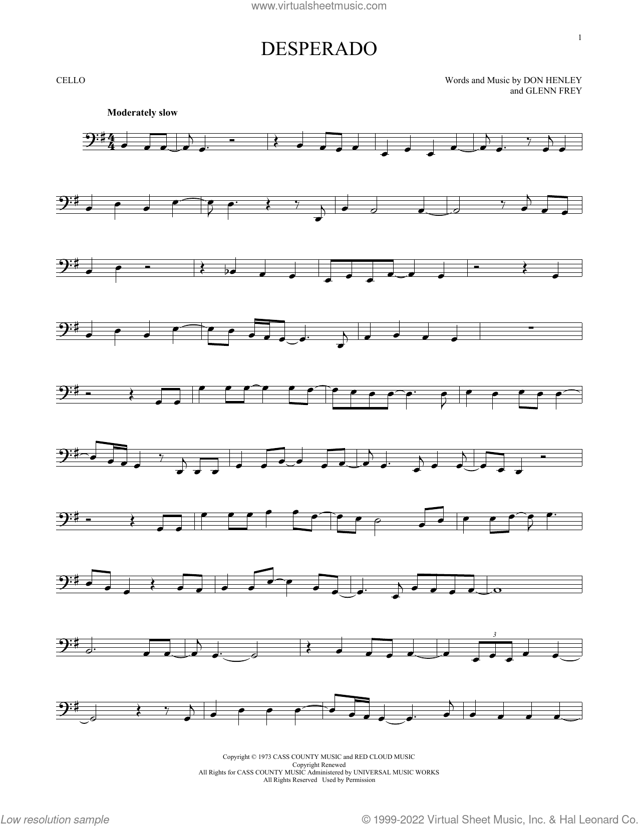 Desperado sheet music for cello solo (PDF-interactive)