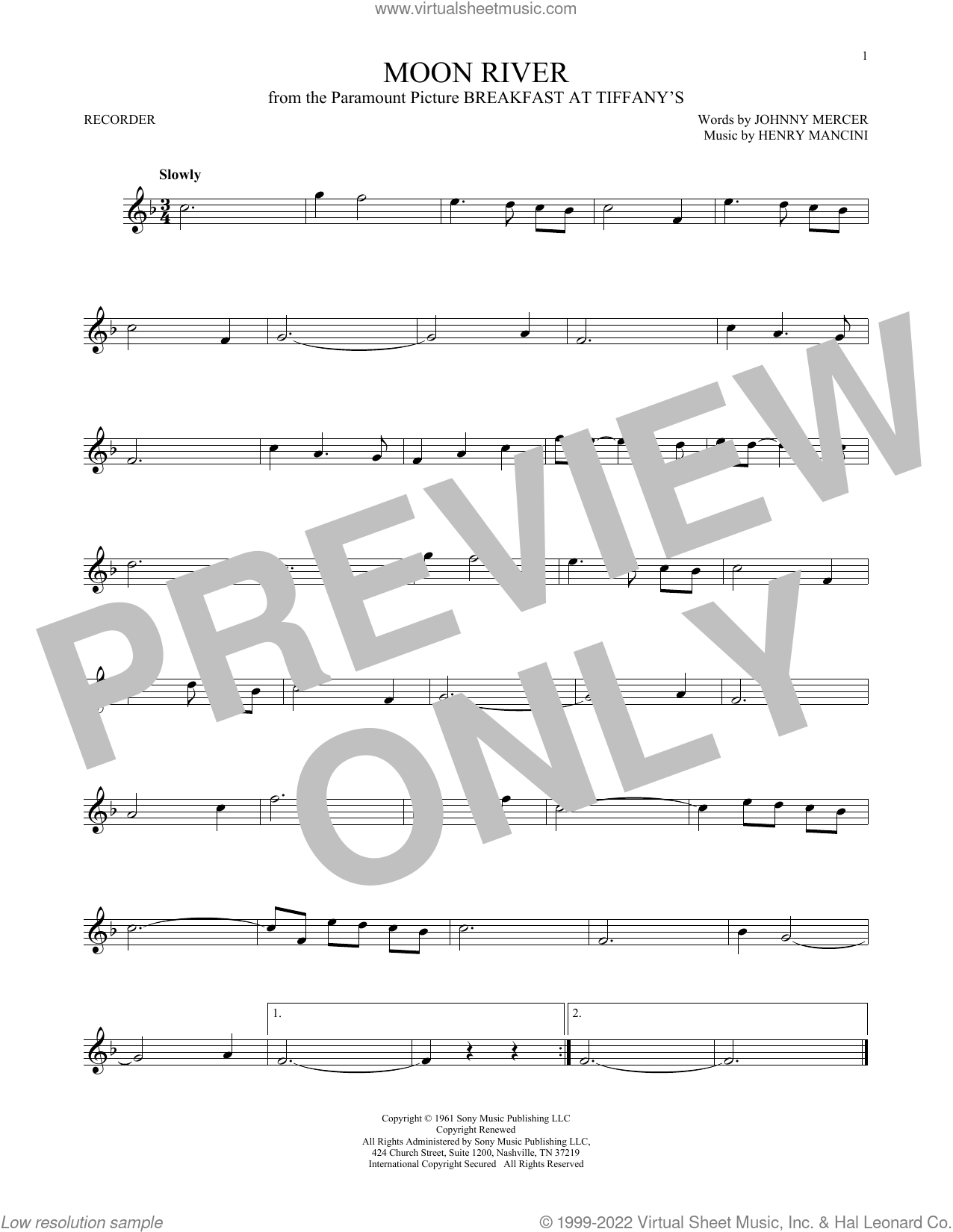 Moon River sheet music for recorder solo (PDF-interactive)