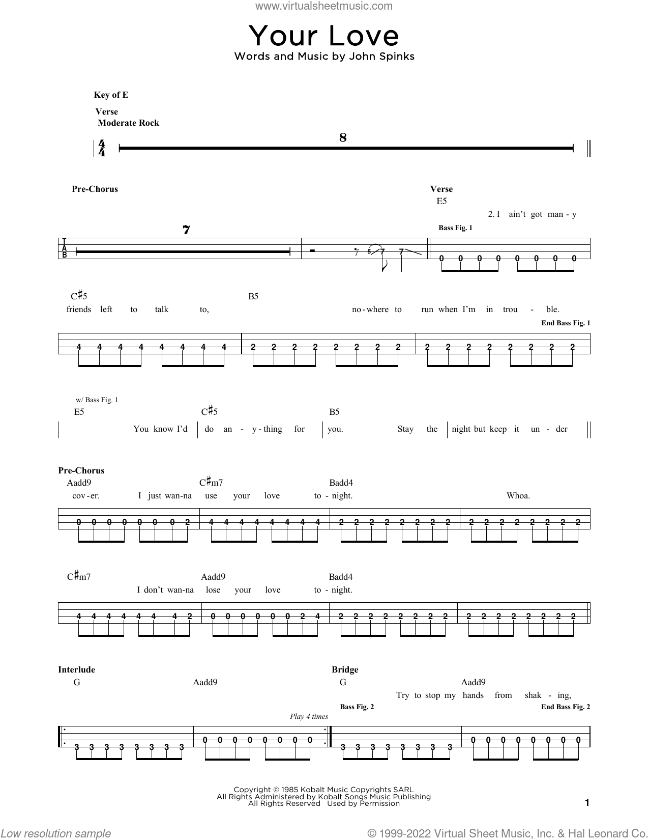 Your Love sheet music for bass solo (PDF)