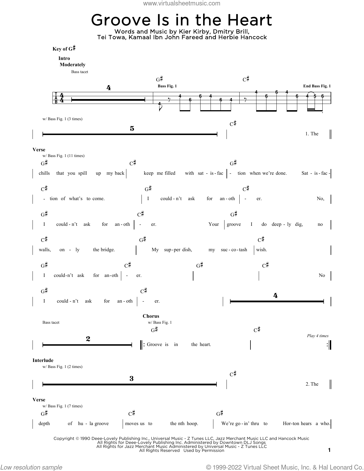 Groove Is In The Heart sheet music for bass solo (PDF)