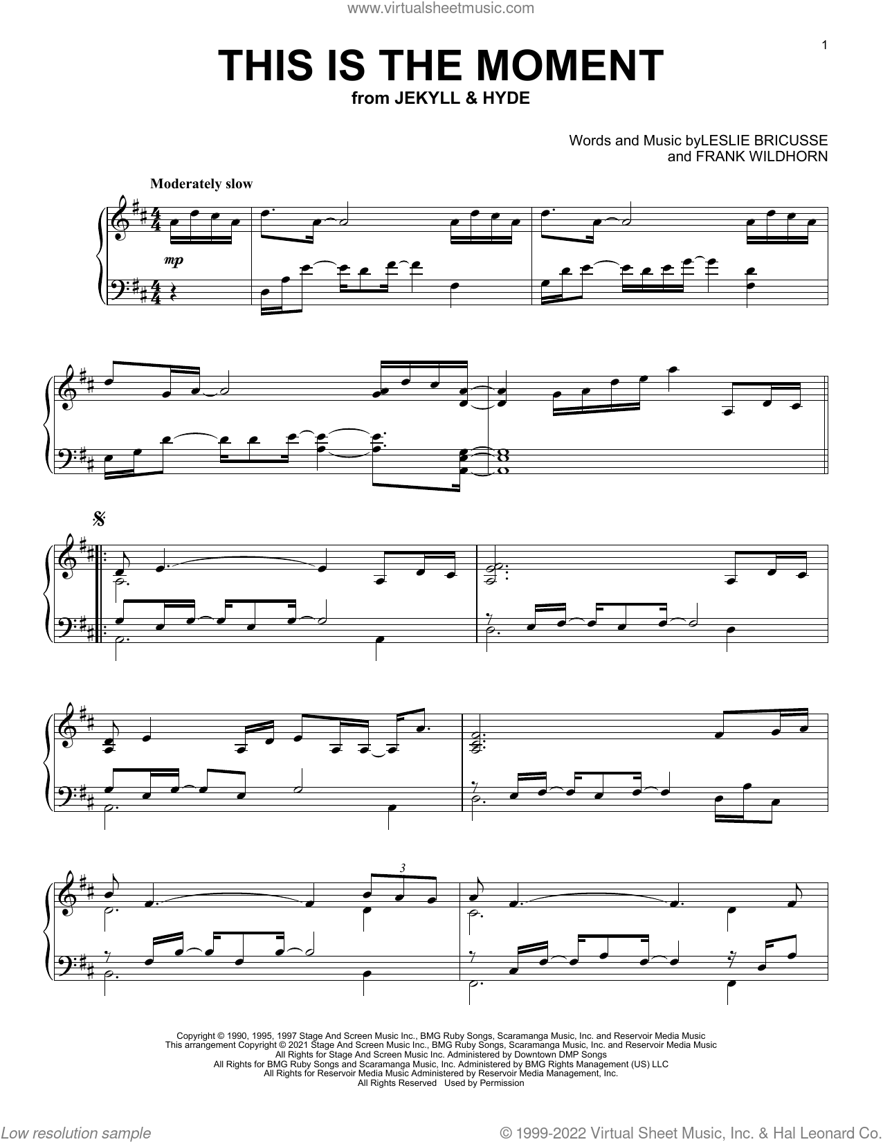 Bricusse This Is The Moment From Jekyll And Hyde Sheet Music For 