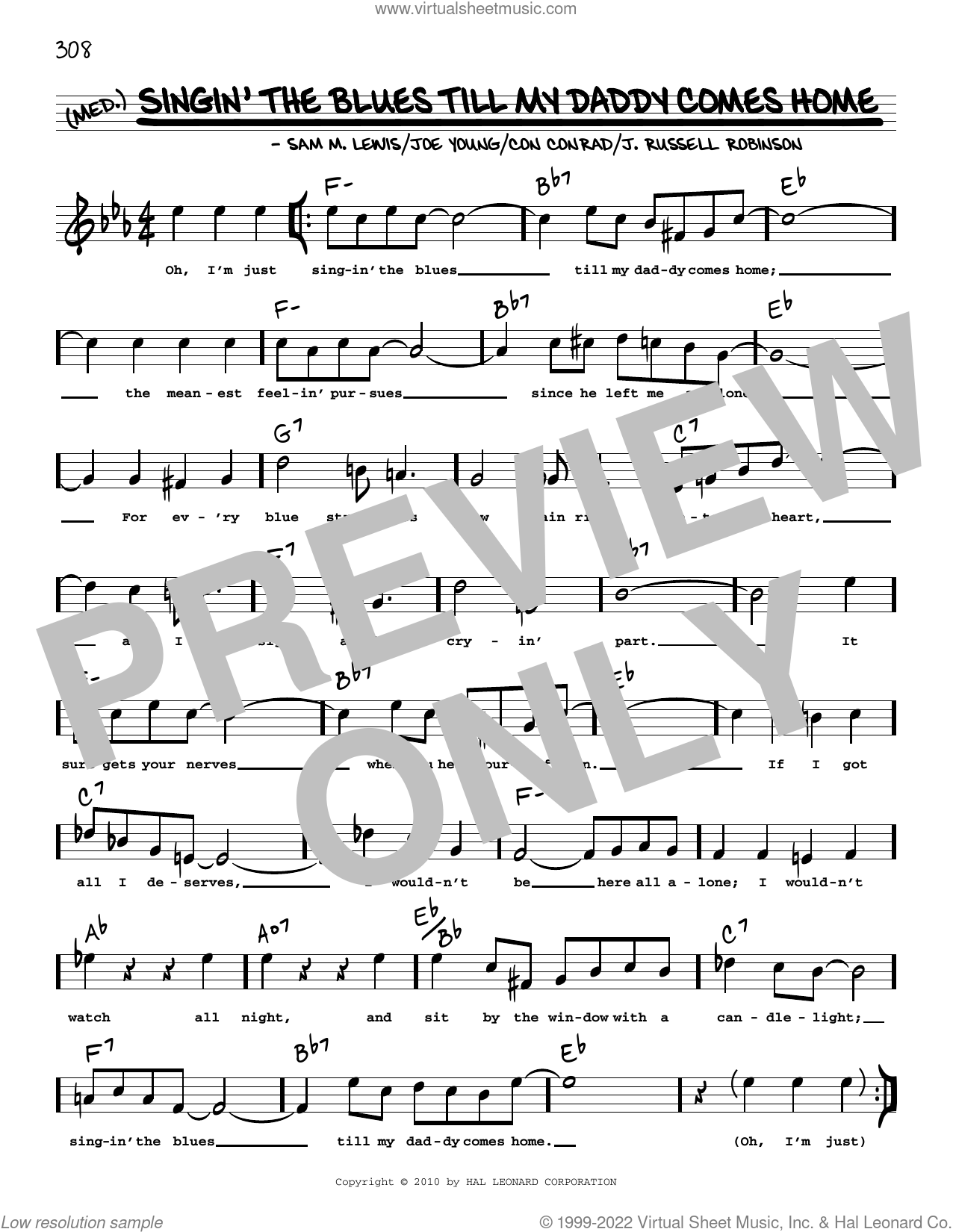 Singin The Blues Till My Daddy Comes Home Arr Robert Rawlins Sheet Music Real Book With Lyrics 9934