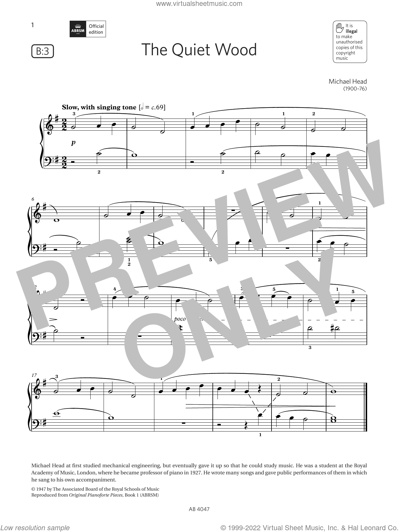 The Quiet Wood (Grade 1, list B3, from the ABRSM Piano Syllabus 2023 and sheet music for piano solo