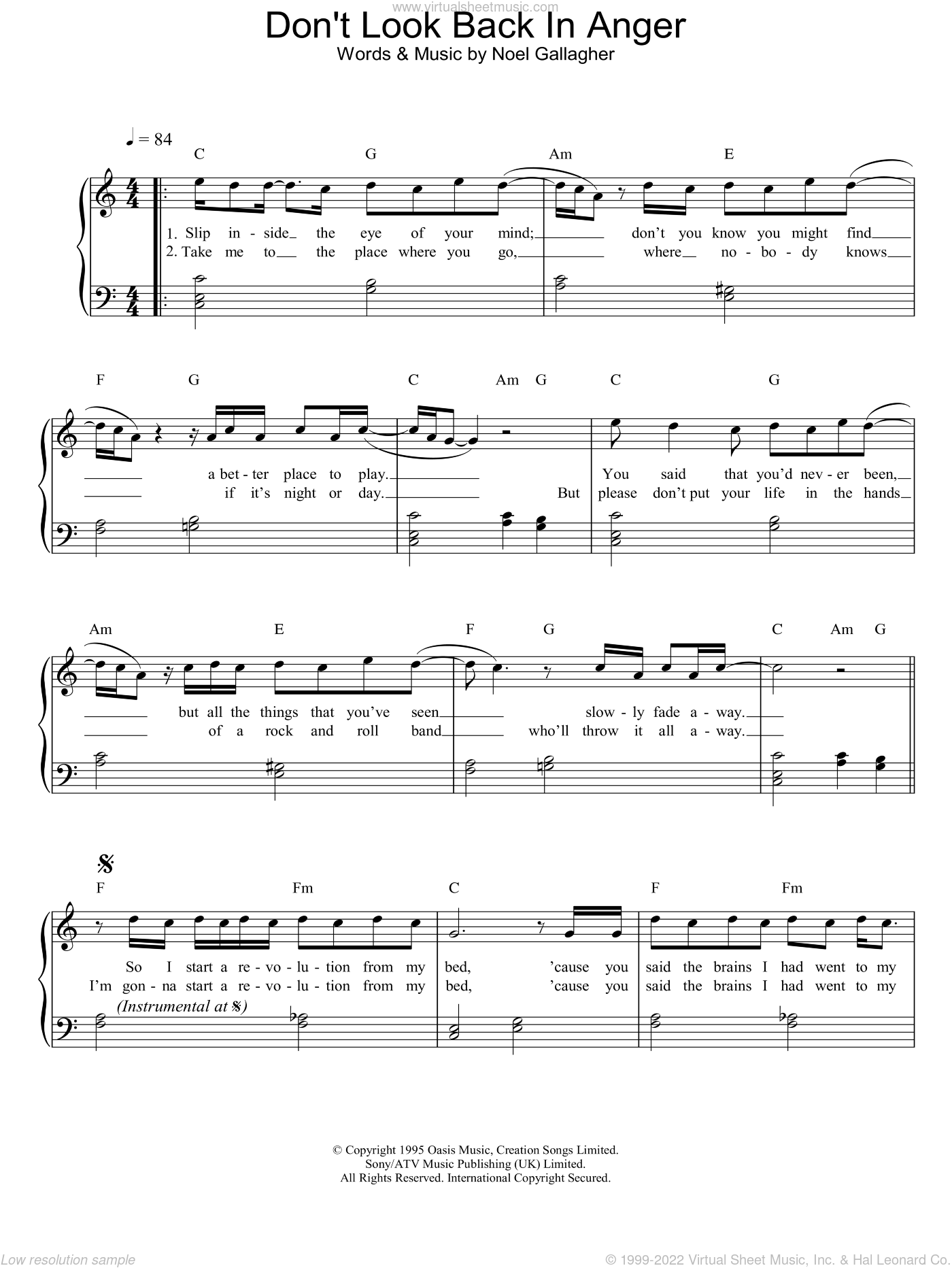 Regnskab Rettidig Spille computerspil Oasis - Don't Look Back In Anger sheet music (intermediate) for piano solo