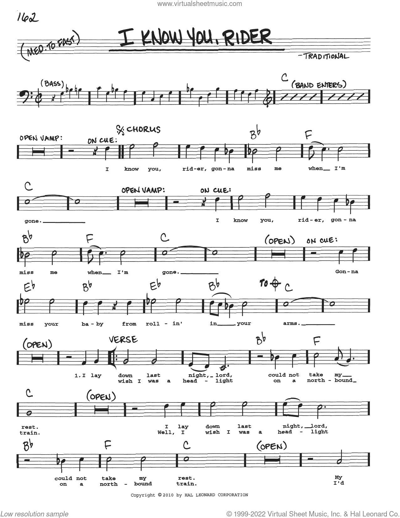 I Know You, Rider sheet music (real book with lyrics) (PDF)