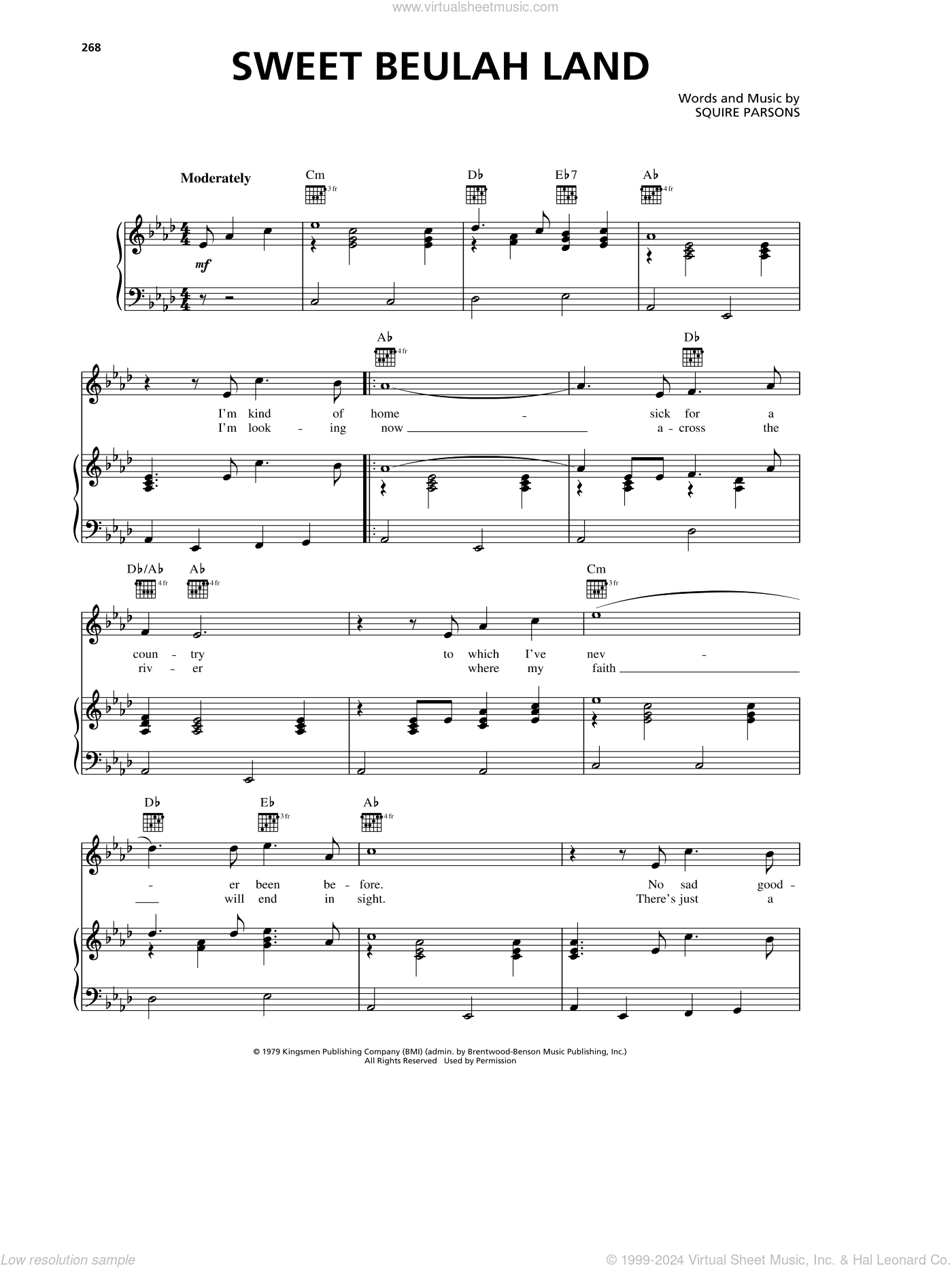 Sweet Beulah Land sheet music for voice, piano or guitar (PDF)