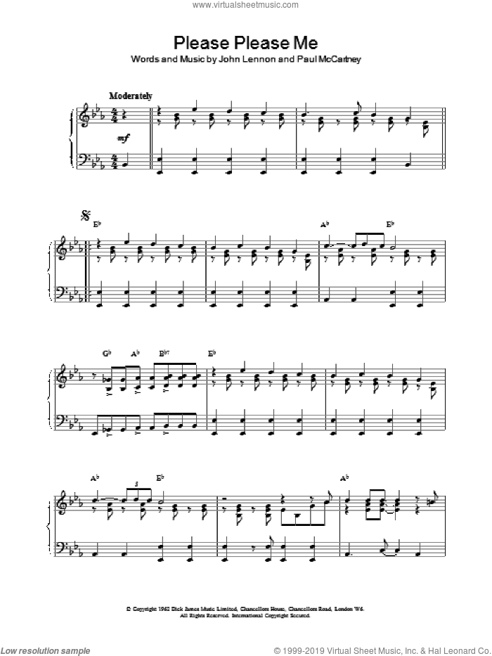 Beatles Please Please Me Intermediate Sheet Music For Piano Solo