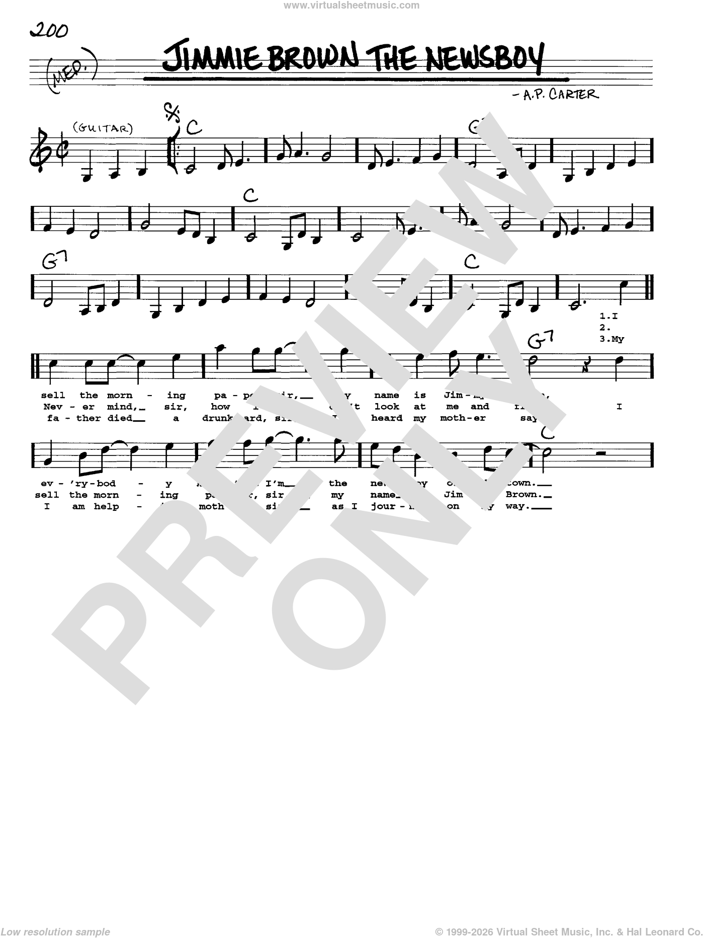 Jimmie Brown The Newsboy sheet music (real book with lyrics)