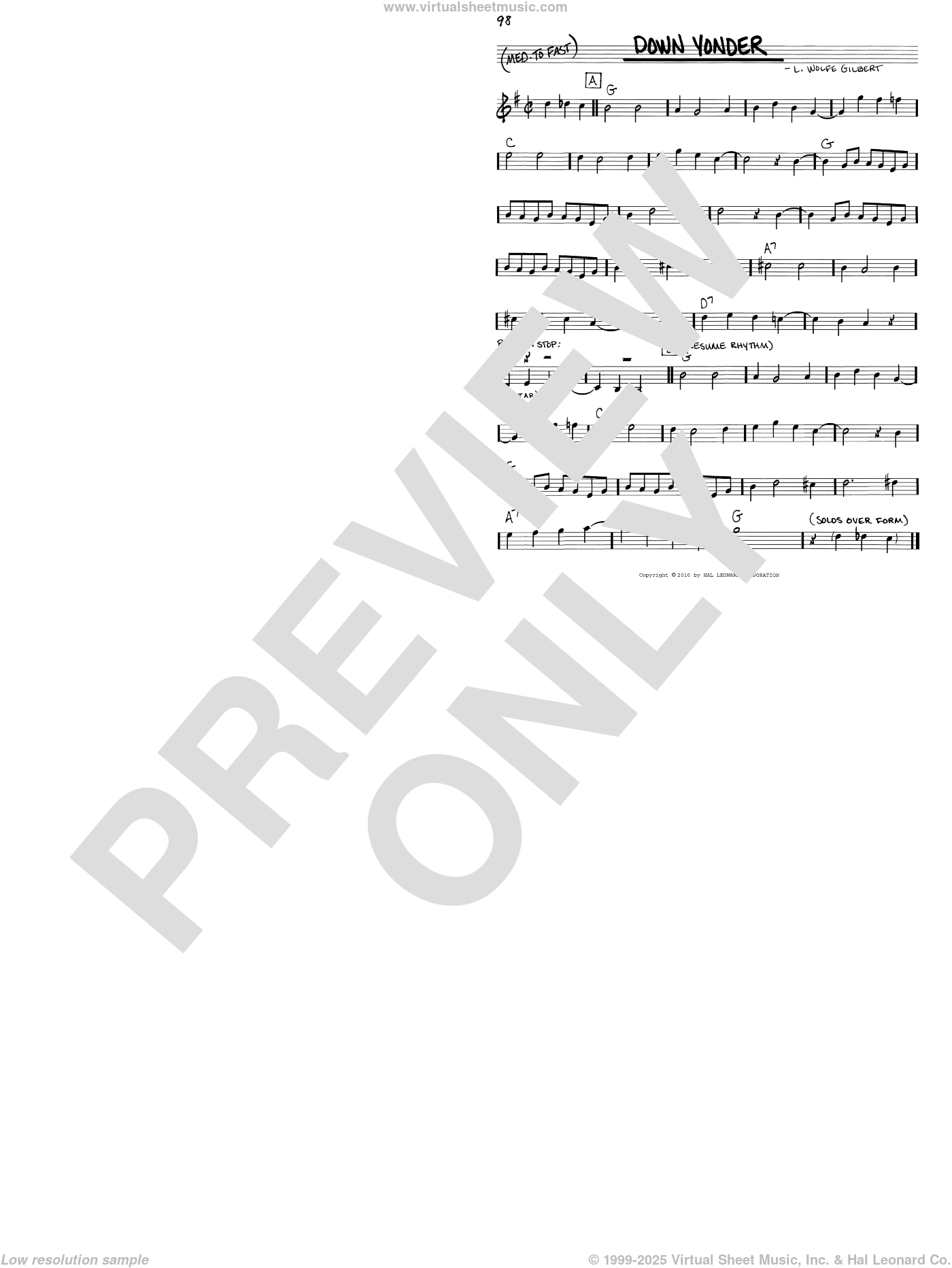 Down Yonder sheet music (real book with lyrics) (PDF)