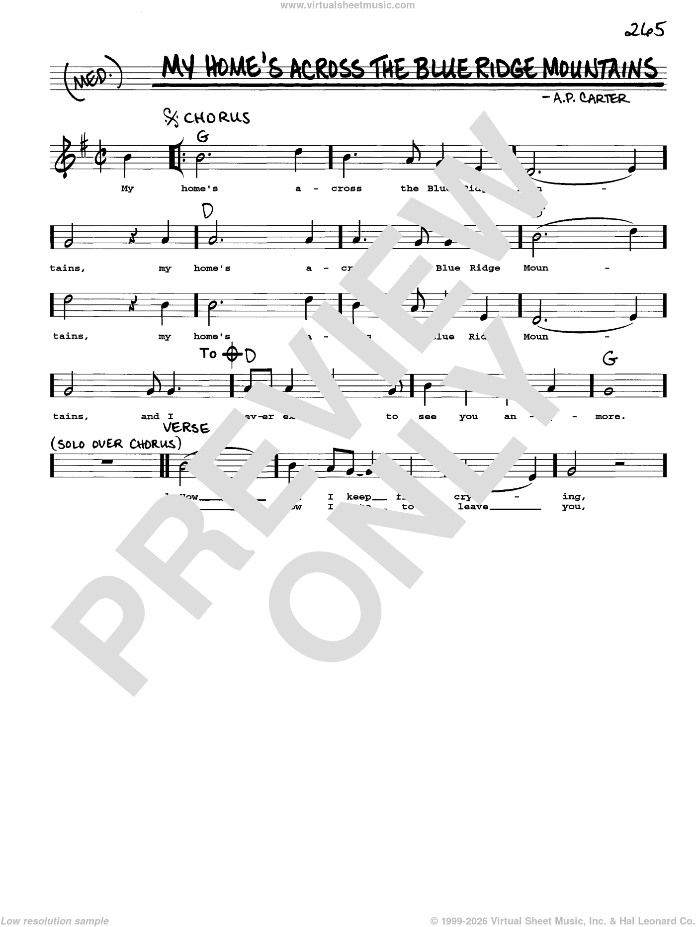 First page image for My Home's Across The Blue Ridge Mountains sheet music, featuring opening layout and musical lines