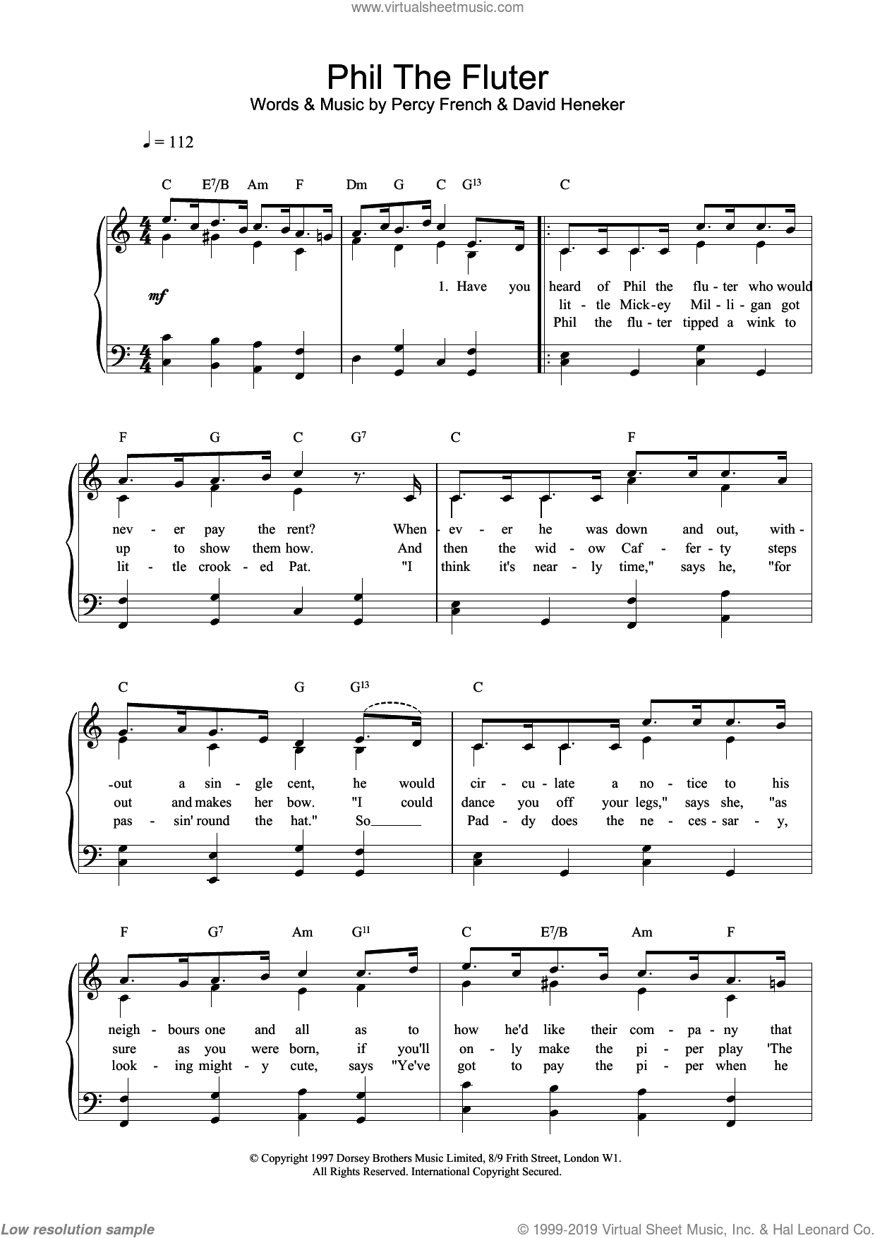 Phil The Fluter sheet music for voice, piano or guitar (PDF)