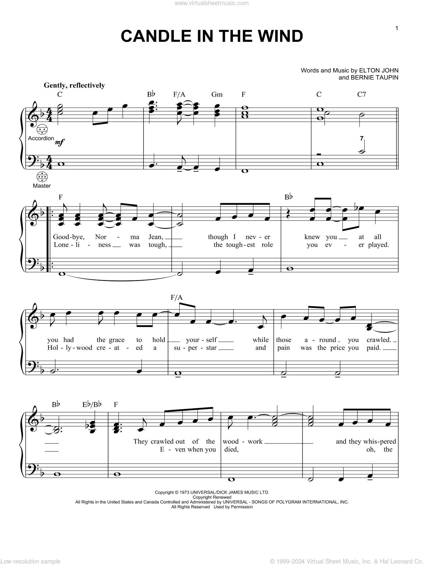 Candle In The Wind sheet music for accordion (PDFinteractive)