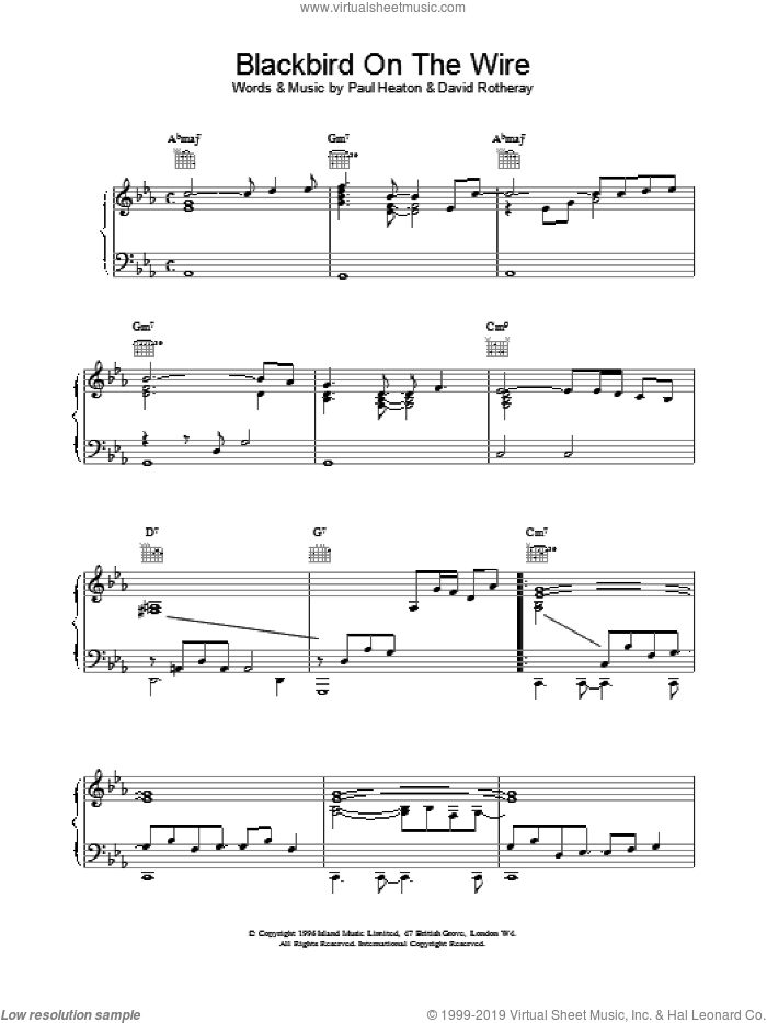 South Blackbird On The Wire Sheet Music For Voice Piano Or Guitar - roblox piano sheet heaten