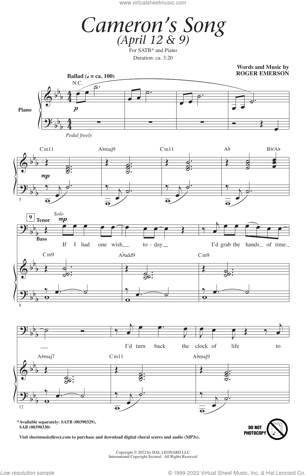 Cameron's Song sheet music for choir (SATB: soprano, alto, tenor, bass)