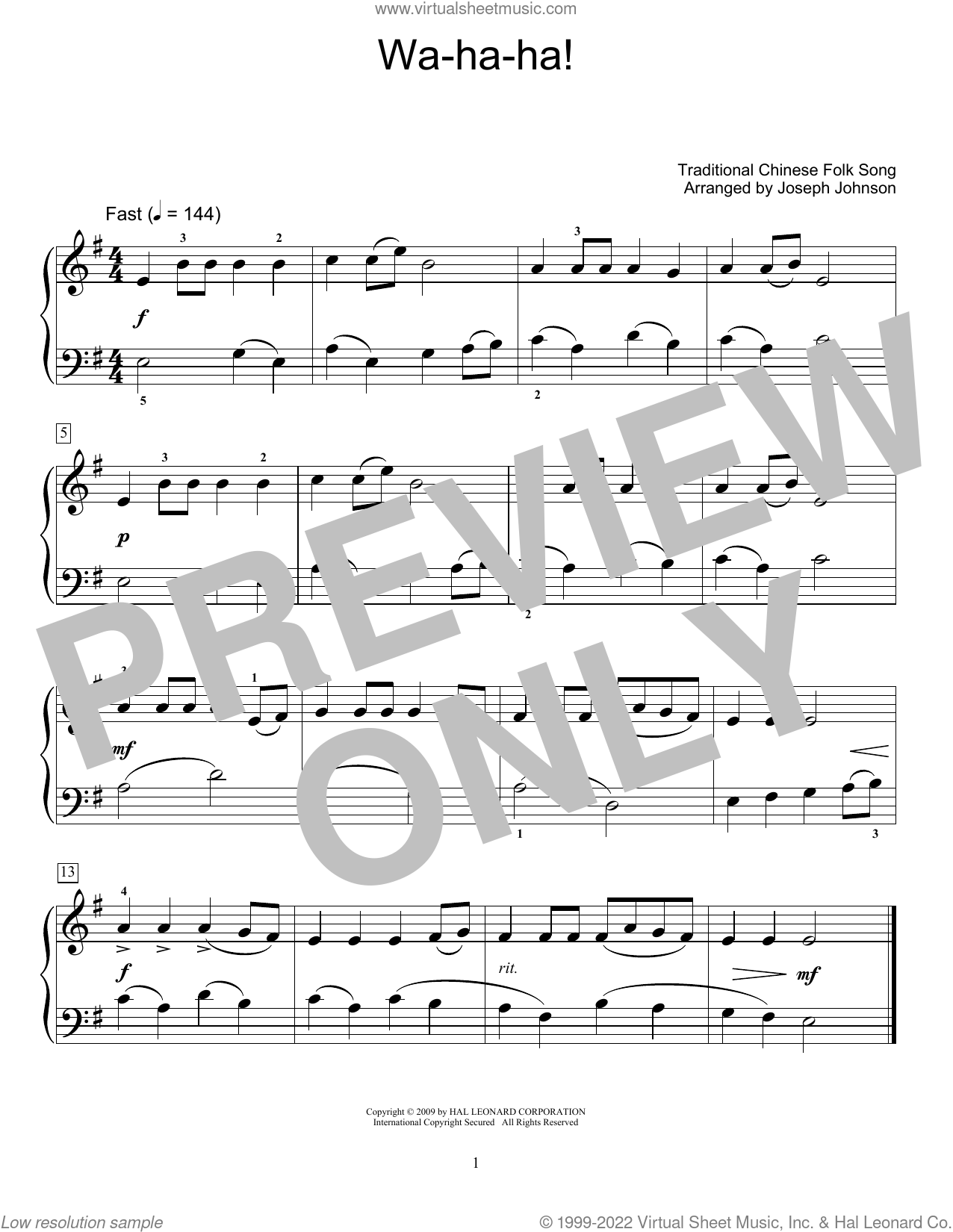 Great Wall (arr. Joseph Johnson) Sheet Music | Traditional Chinese Folk  Song | Educational Piano