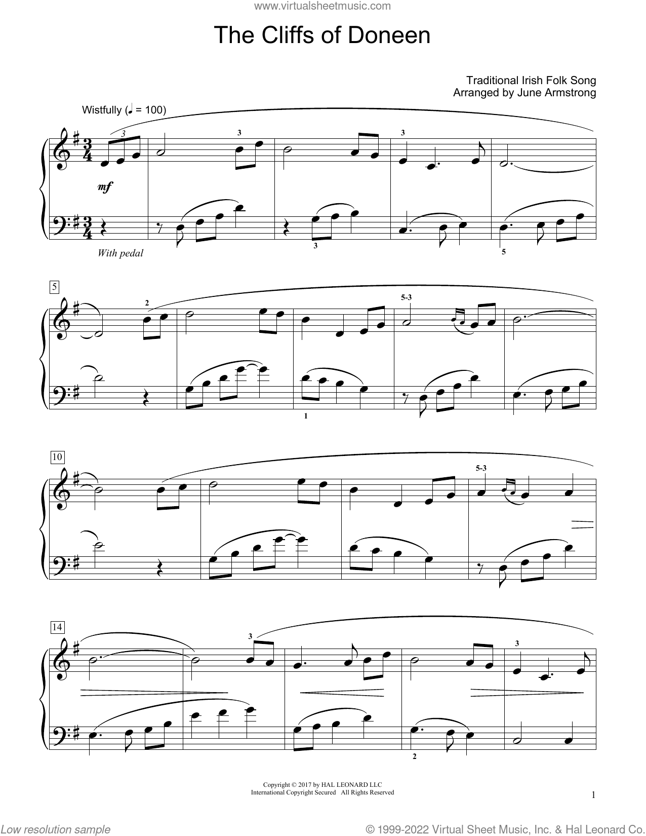 The Cliffs Of Doneen (arr. June Armstrong) sheet music for piano solo ...