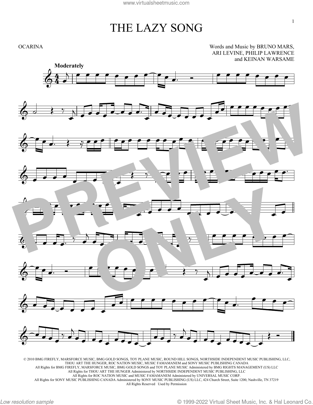 The Lazy Song sheet music for ocarina solo (PDFinteractive)
