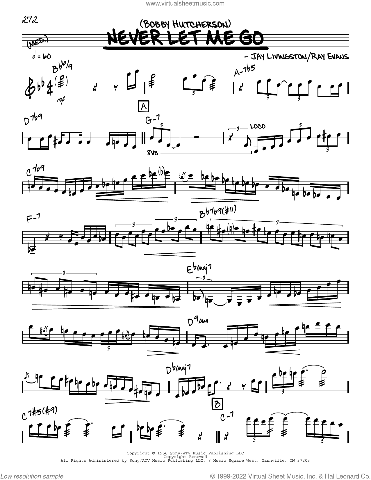 Never Let Me Go (solo only) sheet music (real book - melody and