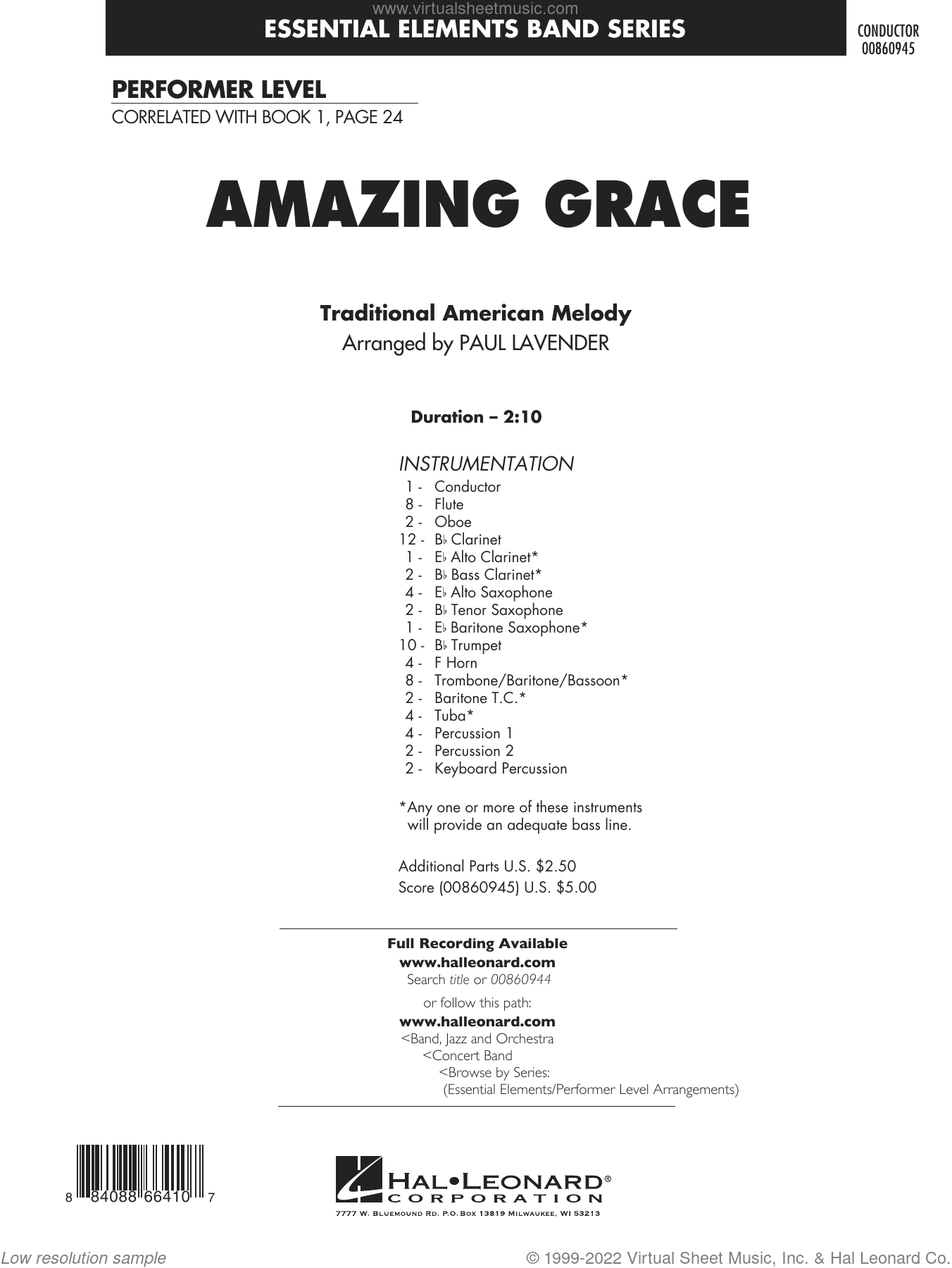 Amazing Grace (arr. Paul Lavender) sheet music collection