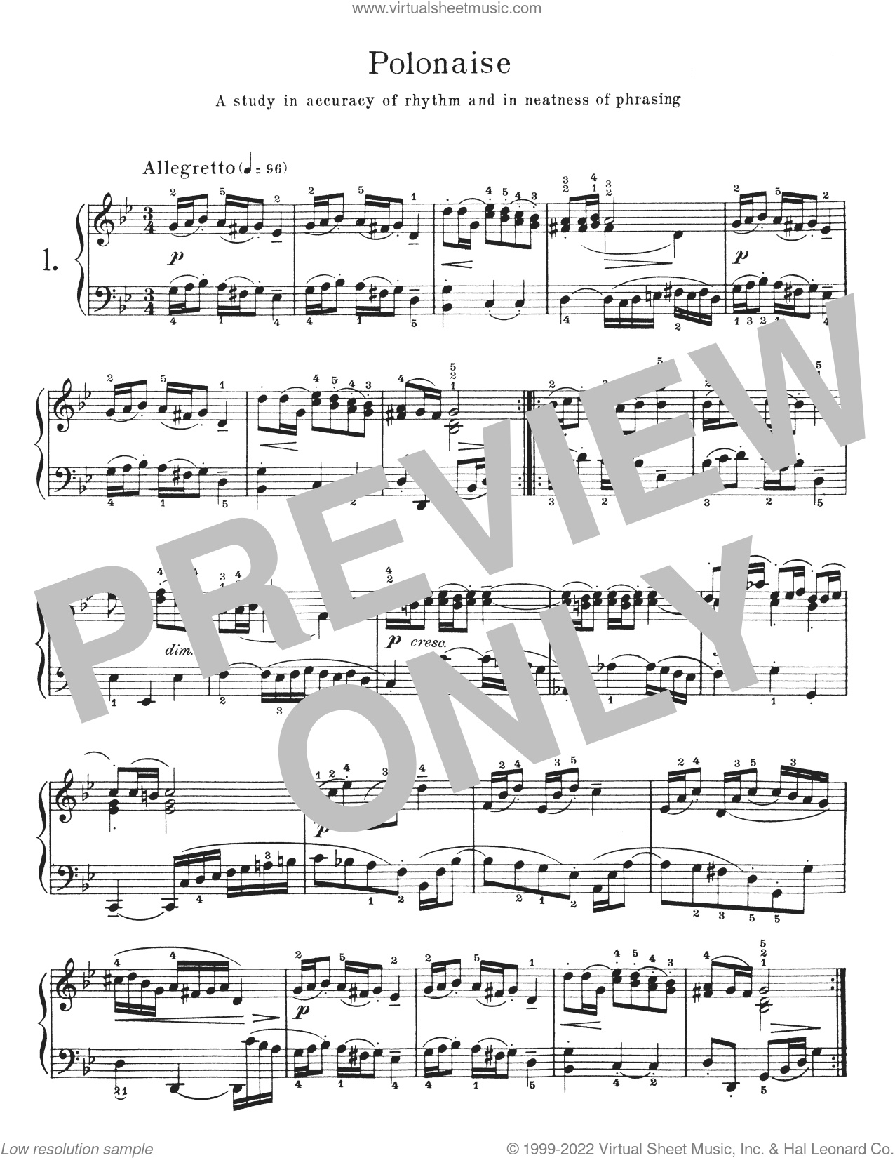 Polonaise In G Minor, BWV Appendix 125 sheet music for piano solo