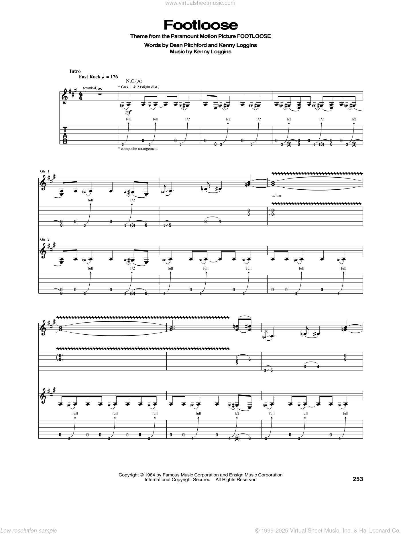 Footloose sheet music for guitar (tablature) (PDF) v2