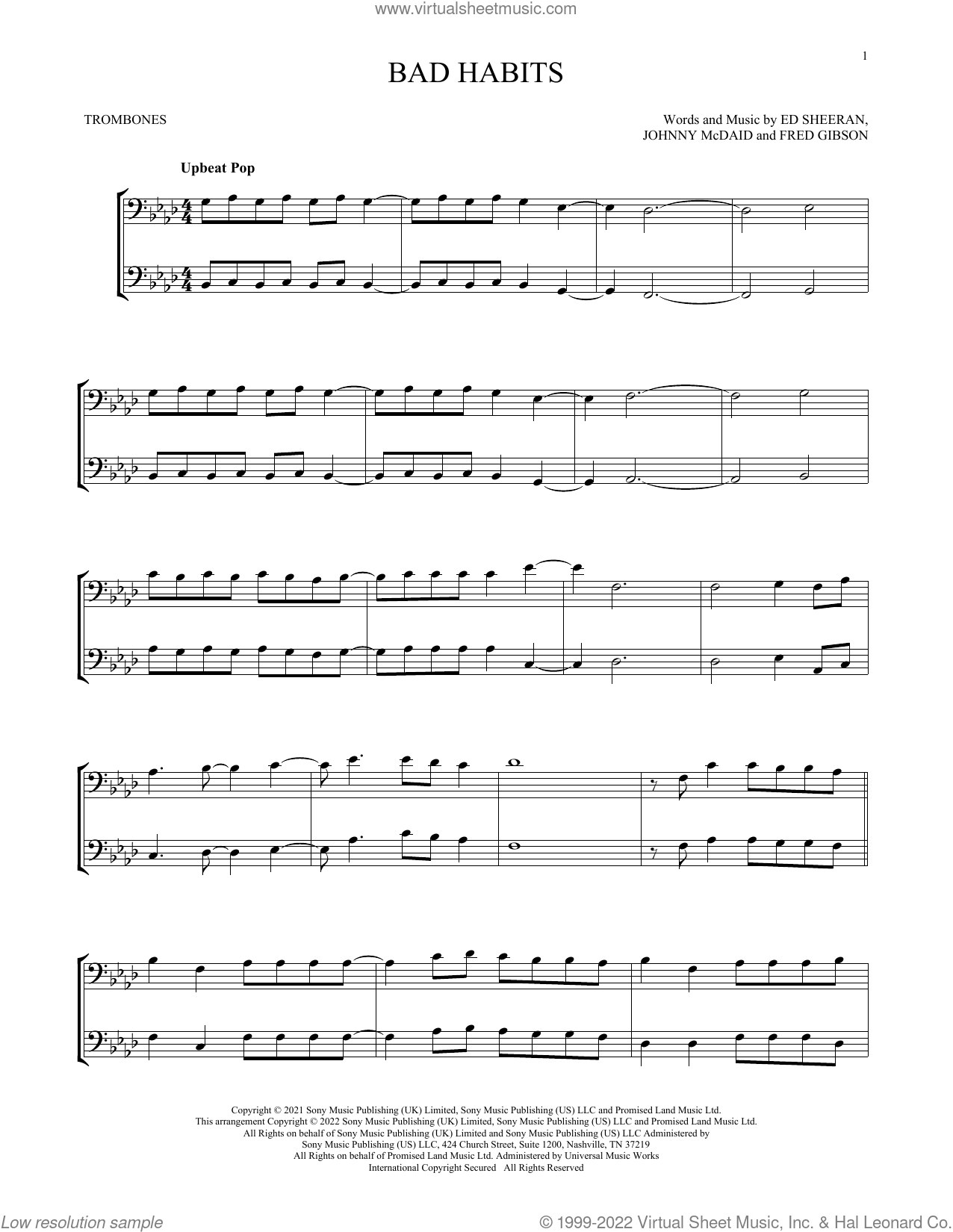 Bad Habits sheet music for two trombones (duet, duets) (PDF)