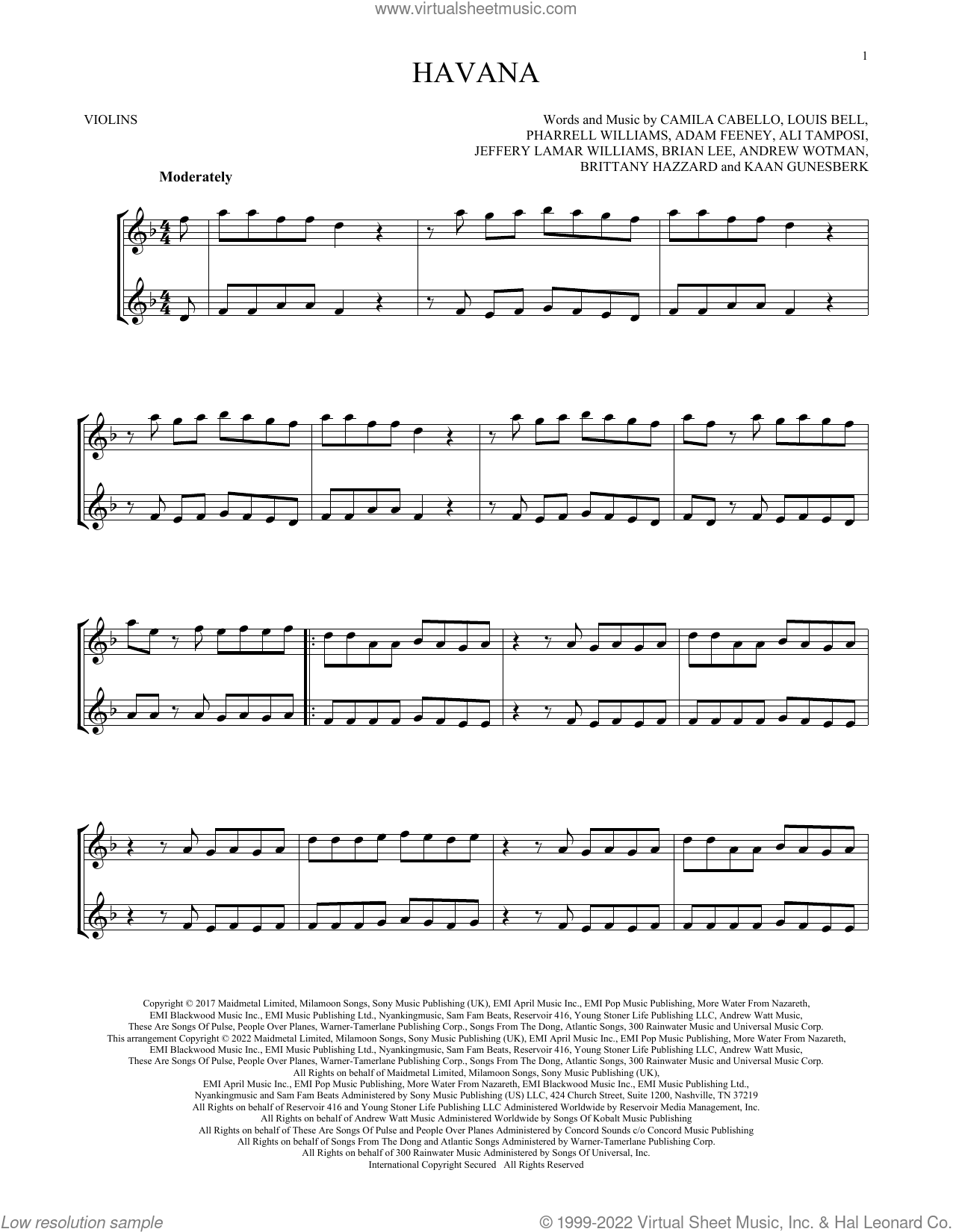 Havana Feat Young Thug Sheet Music For Two Violins Duets Violin Duets 0353