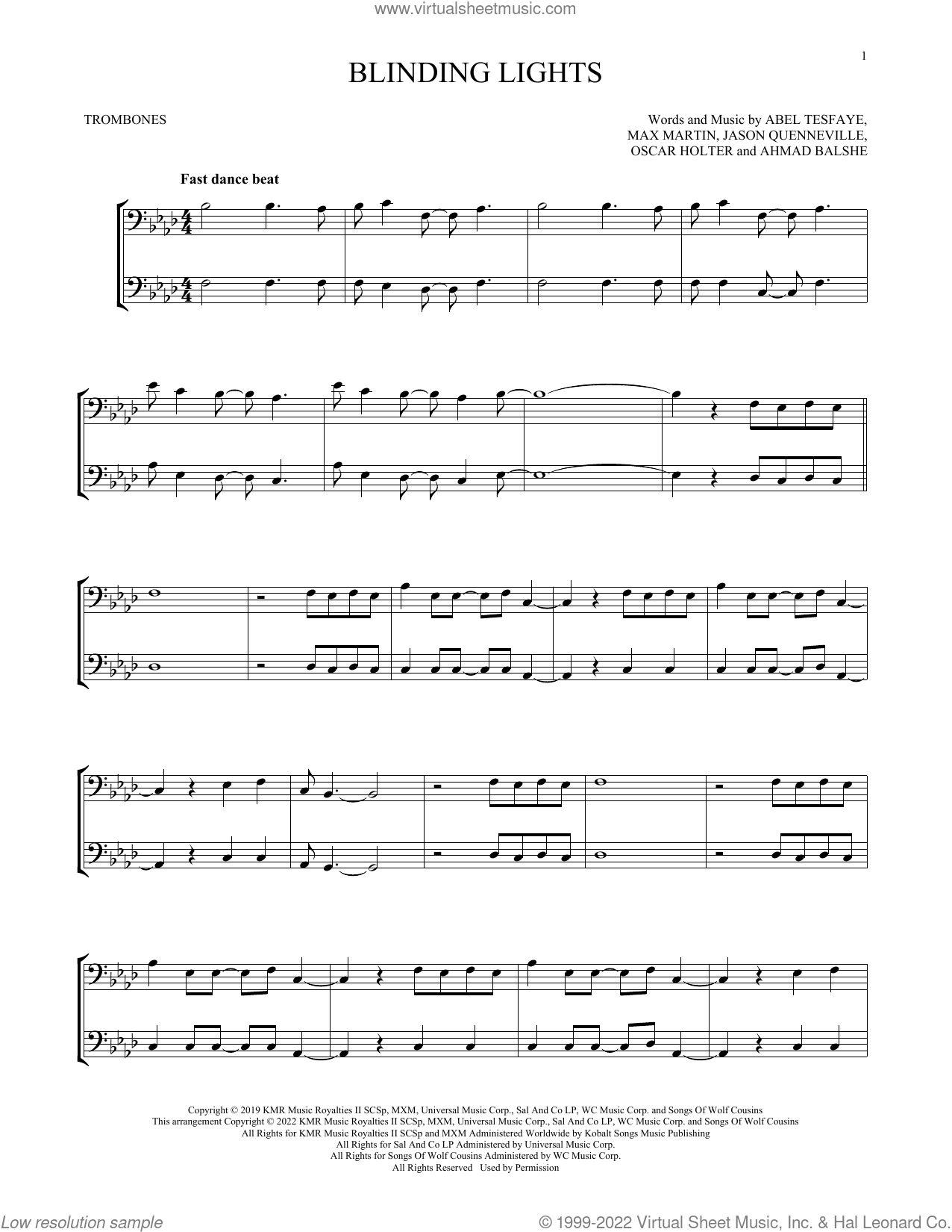 Blinding Lights sheet music for two trombones (duet, duets) (PDF)