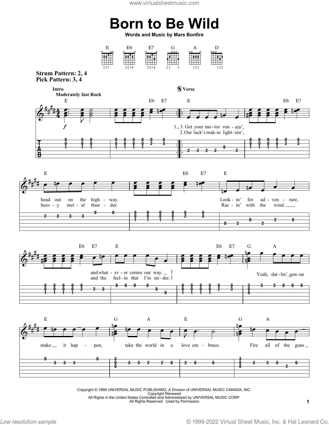 Born To Be Wild sheet music (real book with lyrics) (PDF)