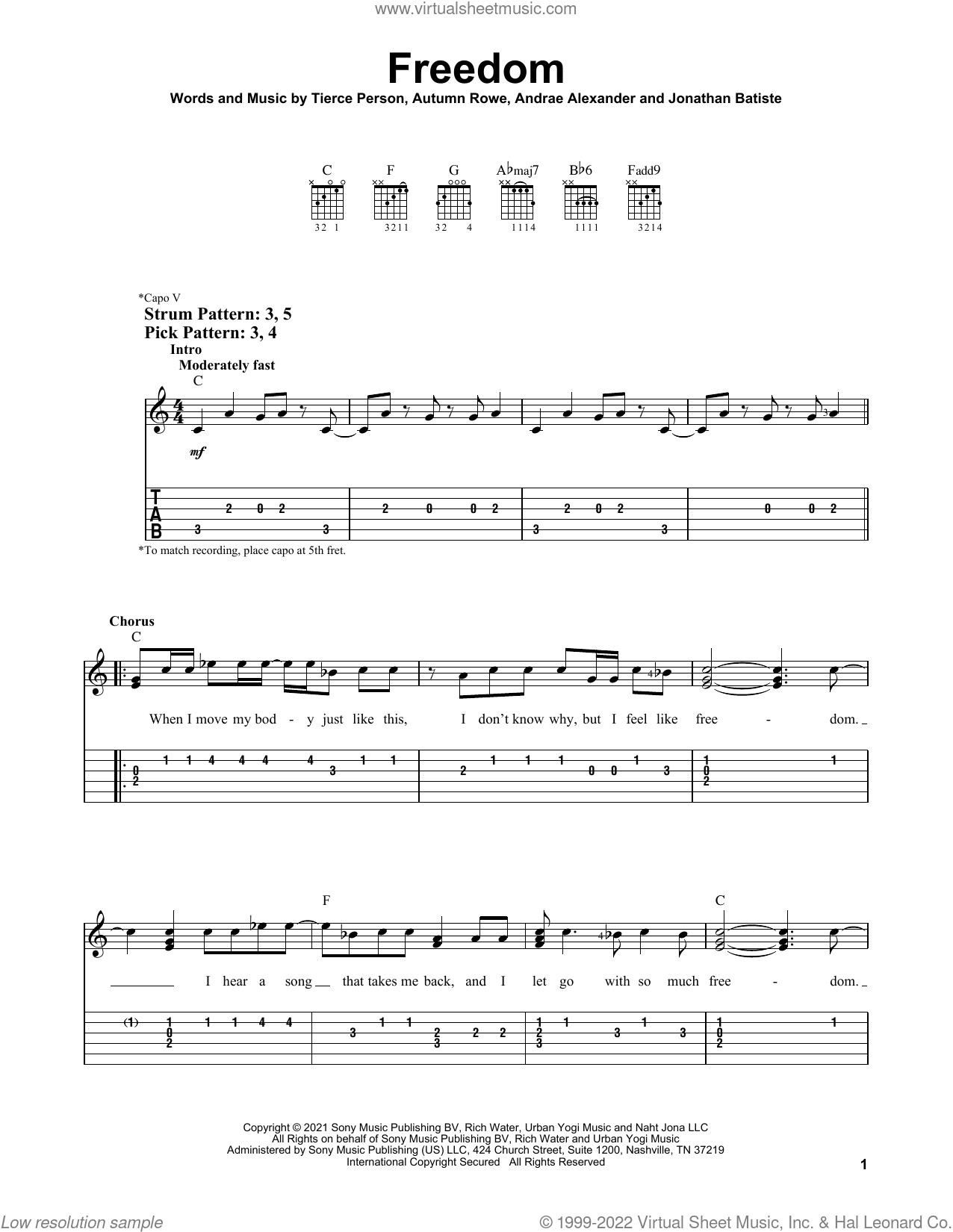 FREEDOM sheet music for guitar solo (easy tablature) (PDF)